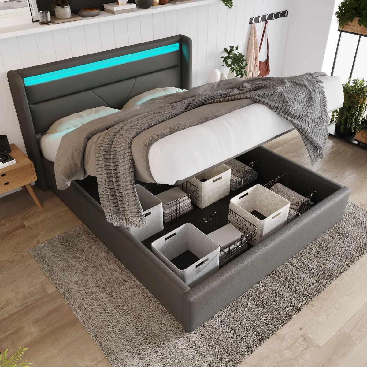 Lit Coffre 140x200 cm - Lit coffre double - Gris