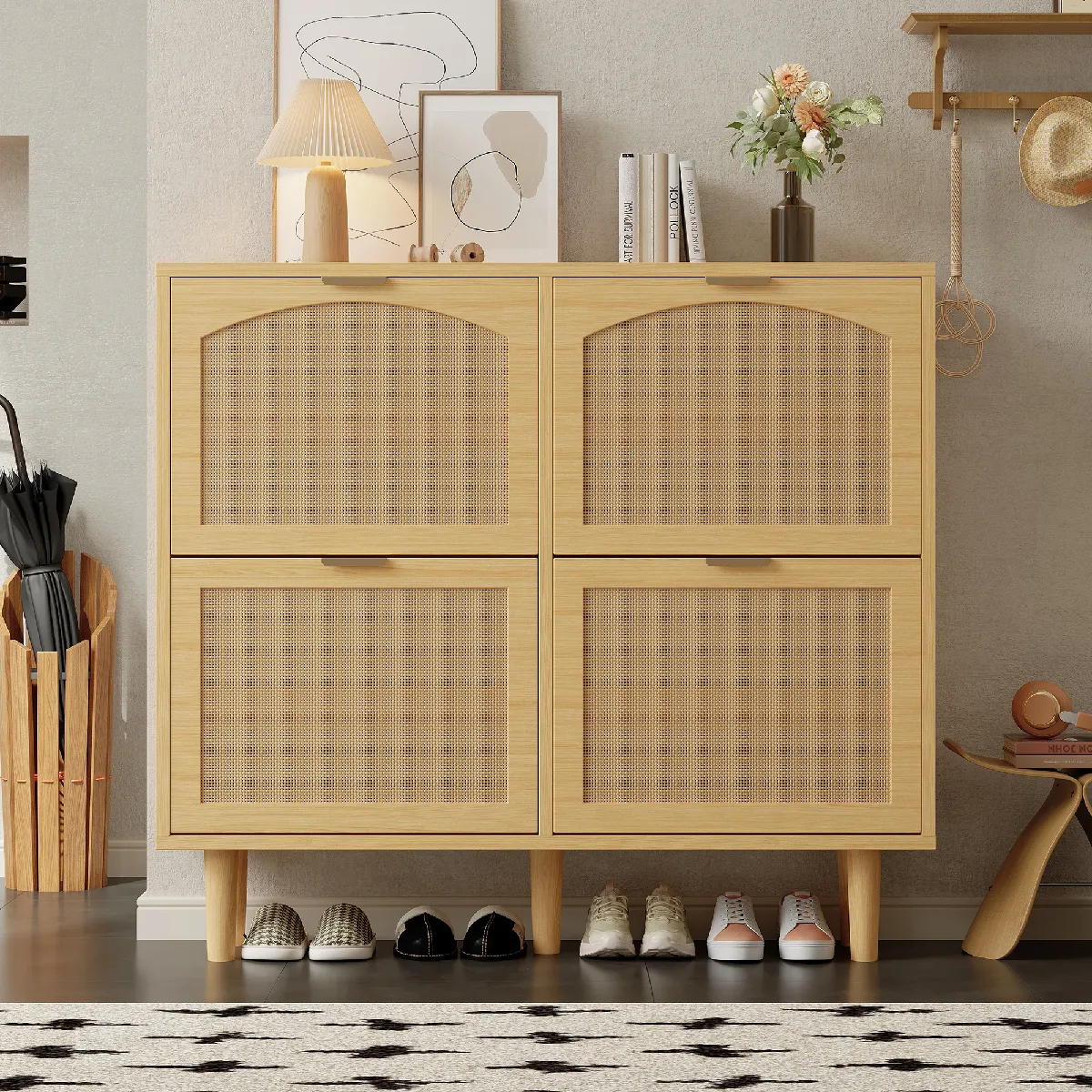 Meuble à chaussures 100x90 cm - Banc avec rangement - Chêne