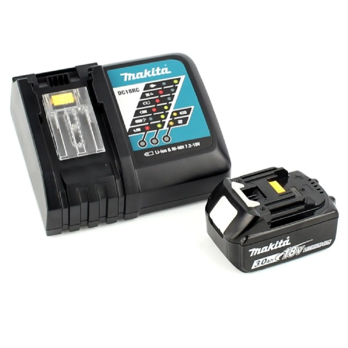 Makita DHP 484 RF1J 18V Li ion Perceuse visseuse à percussion sans fil + Coffret de transport Makpac + 1x Batterie 3 0 Ah + Chargeur + 100 pièces de Faises et Trépans pour perceuse Makita B 53811