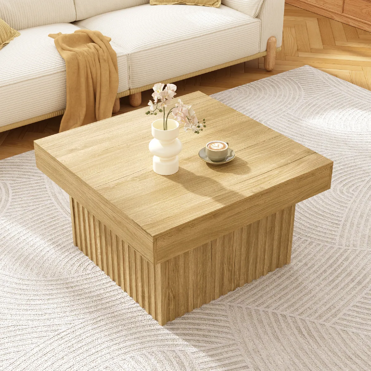 Table basse en bois, plateau PB, MDF, 79×79×46 cm, moderne, robuste, polyvalente.
