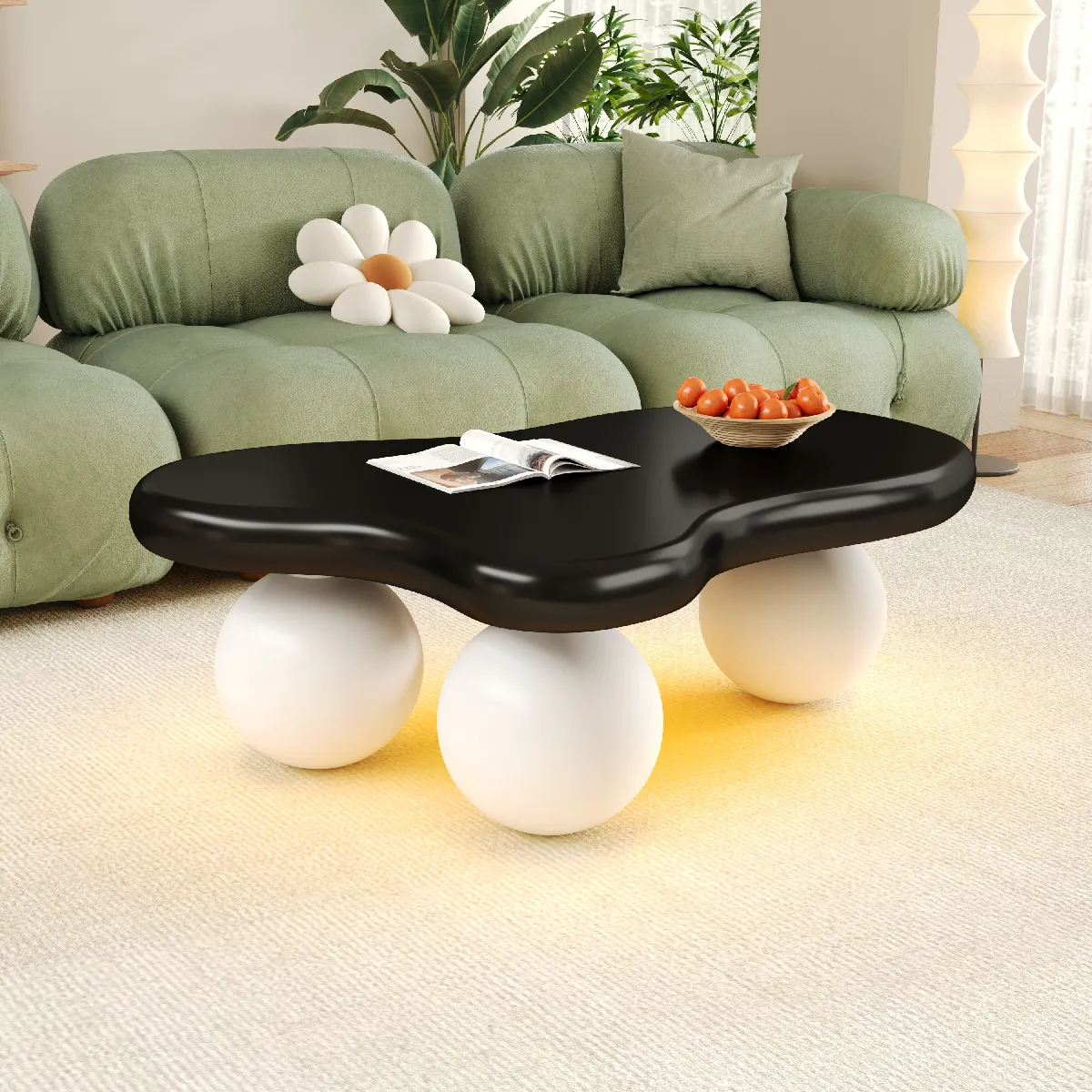 Table basse style nuage avec LED, 16 couleurs, design rond, tendance, idéal pour salon ou chambre d’enfant.