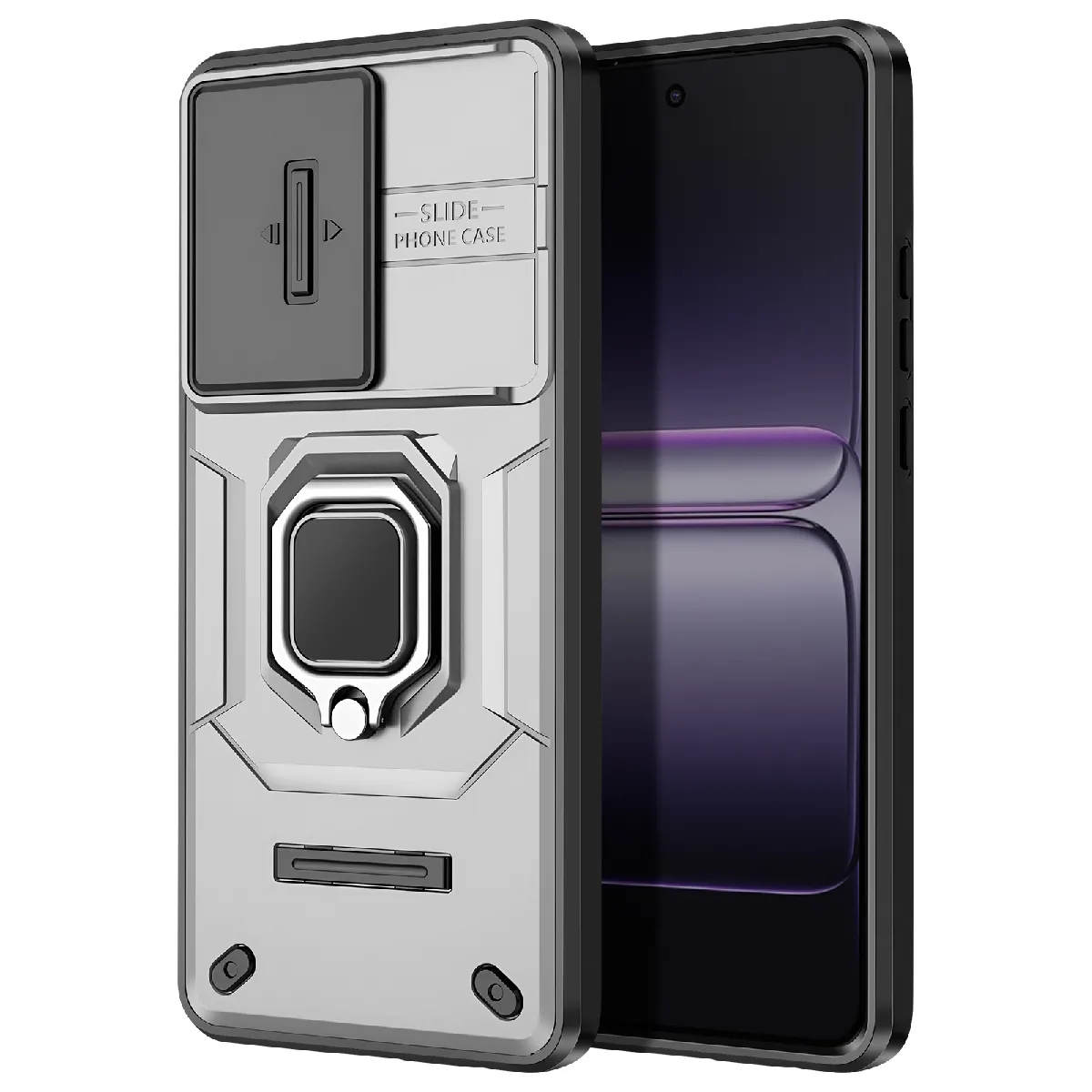 Avizar Gris Coque Pour Oneplus Nord Ce5 Avec Bague Support Et Cache Caméra Coulissant - Image 2