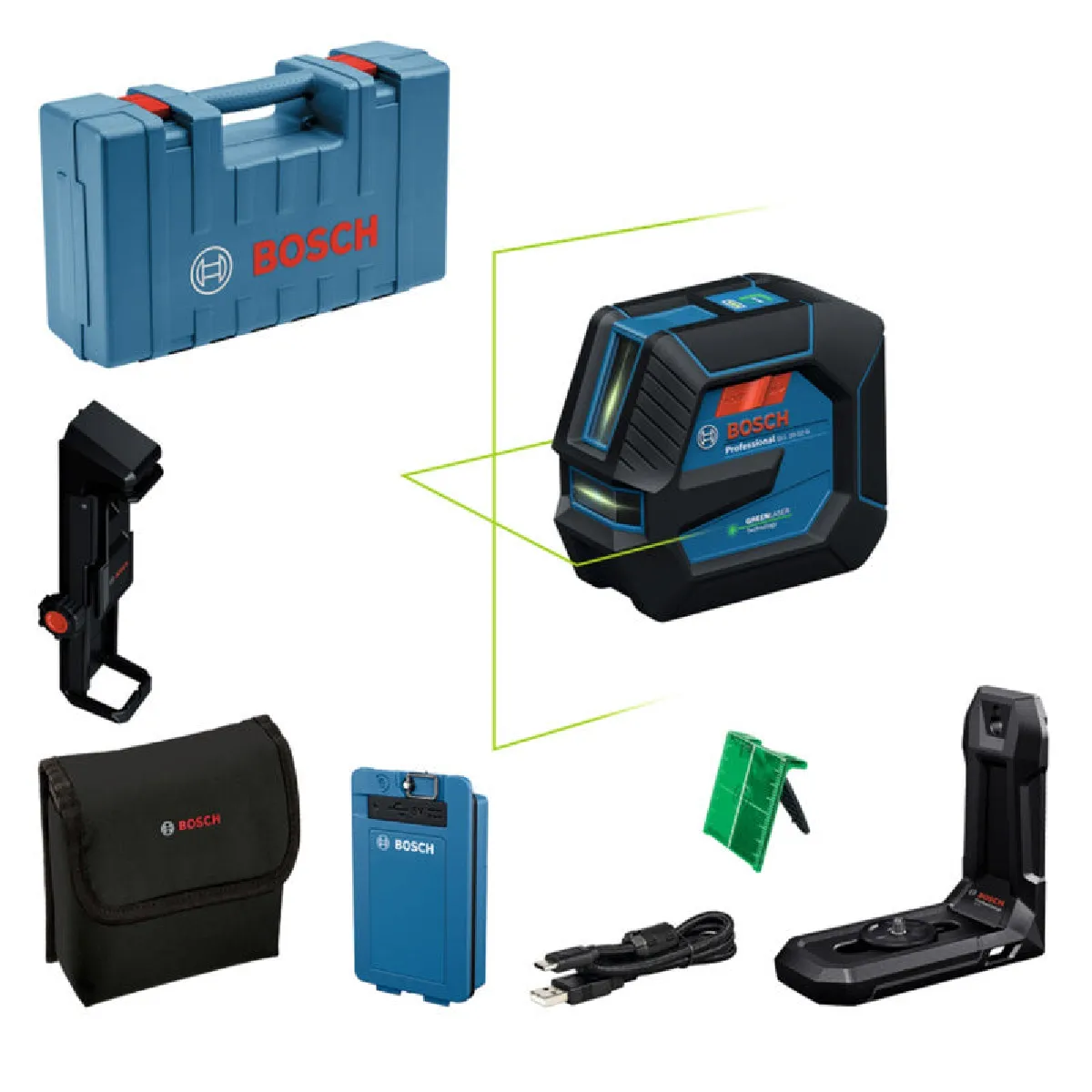 Laser lignes BOSCH GLL 20 22 G + Batterie BA 3.7V 3.0Ah en coffret - vue 2