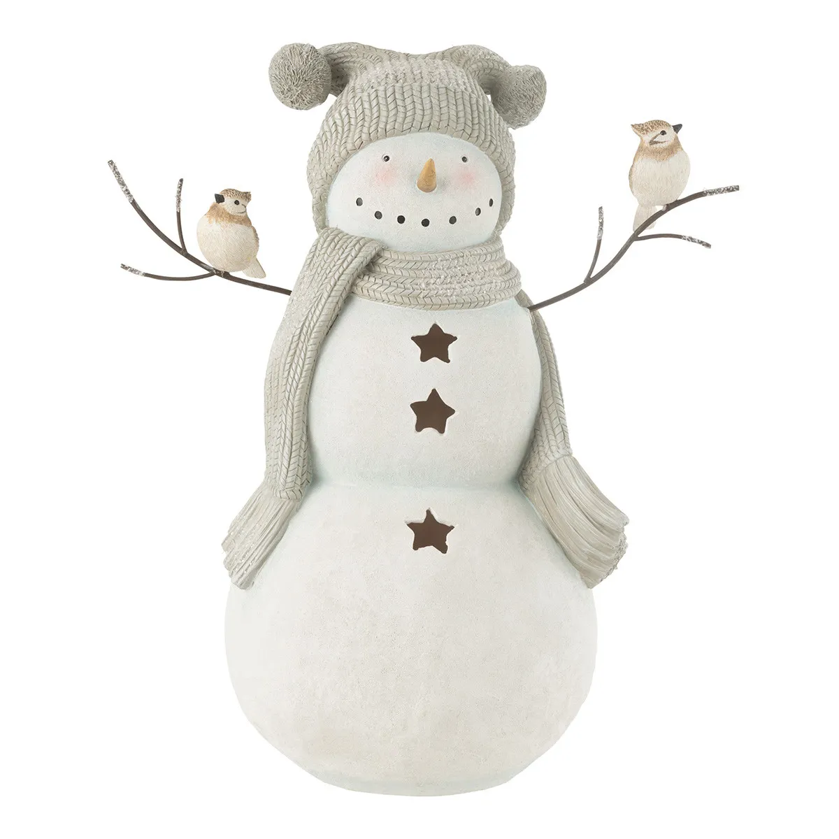 Bonhomme de Neige Déco Oiseaux 50cm Blanc