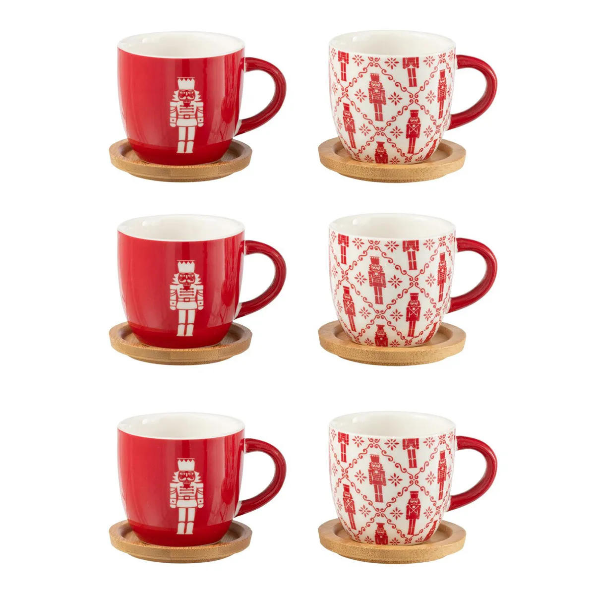 Lot de 6 Tasses à Café & Sous-Tasses Casse-Noisette 9cl Rouge