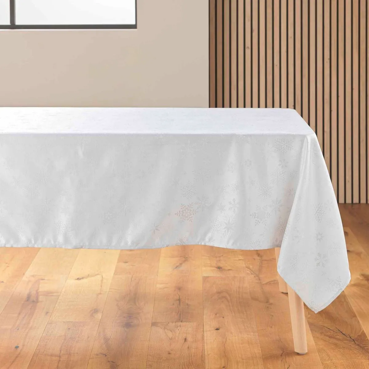 Nappe Jacquard Imprimé Flocons 140x300cm Blanc