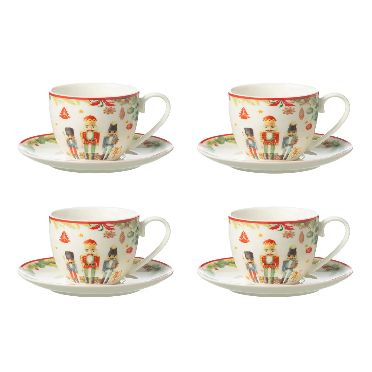 Lot de 4 Tasses à Thé & Sous-Tasses Casse-Noisette 22cl Blanc