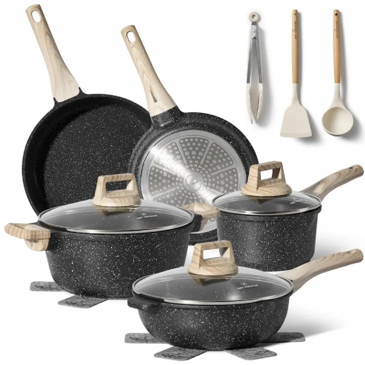 Batterie de cuisine 13 pièces Antiadhésif en Granit noir Just perfecto JL-32