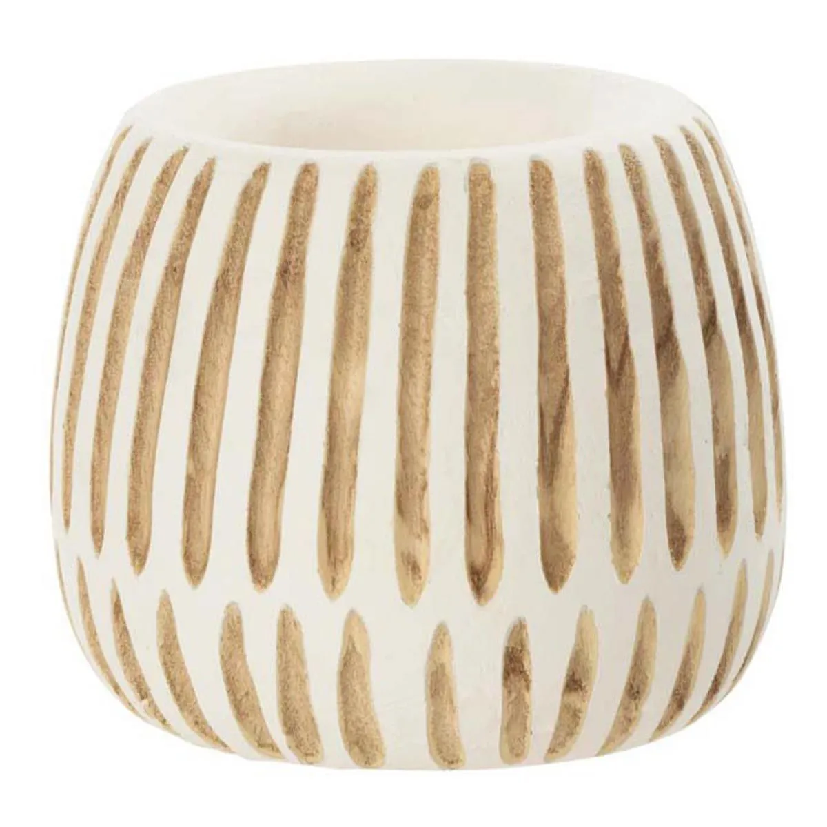 Non Communiqué Blanc Cache-Pot En Bois "Ying" 20Cm & Naturel - Image 3