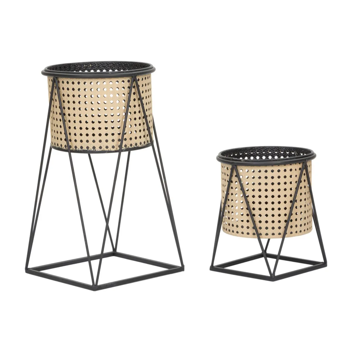 GENERIQUE Lot de 2 Cache-Pots sur Pied en Métal 40 cm Noir Design Cannage pour Plantes d'Intérieur - Image 3