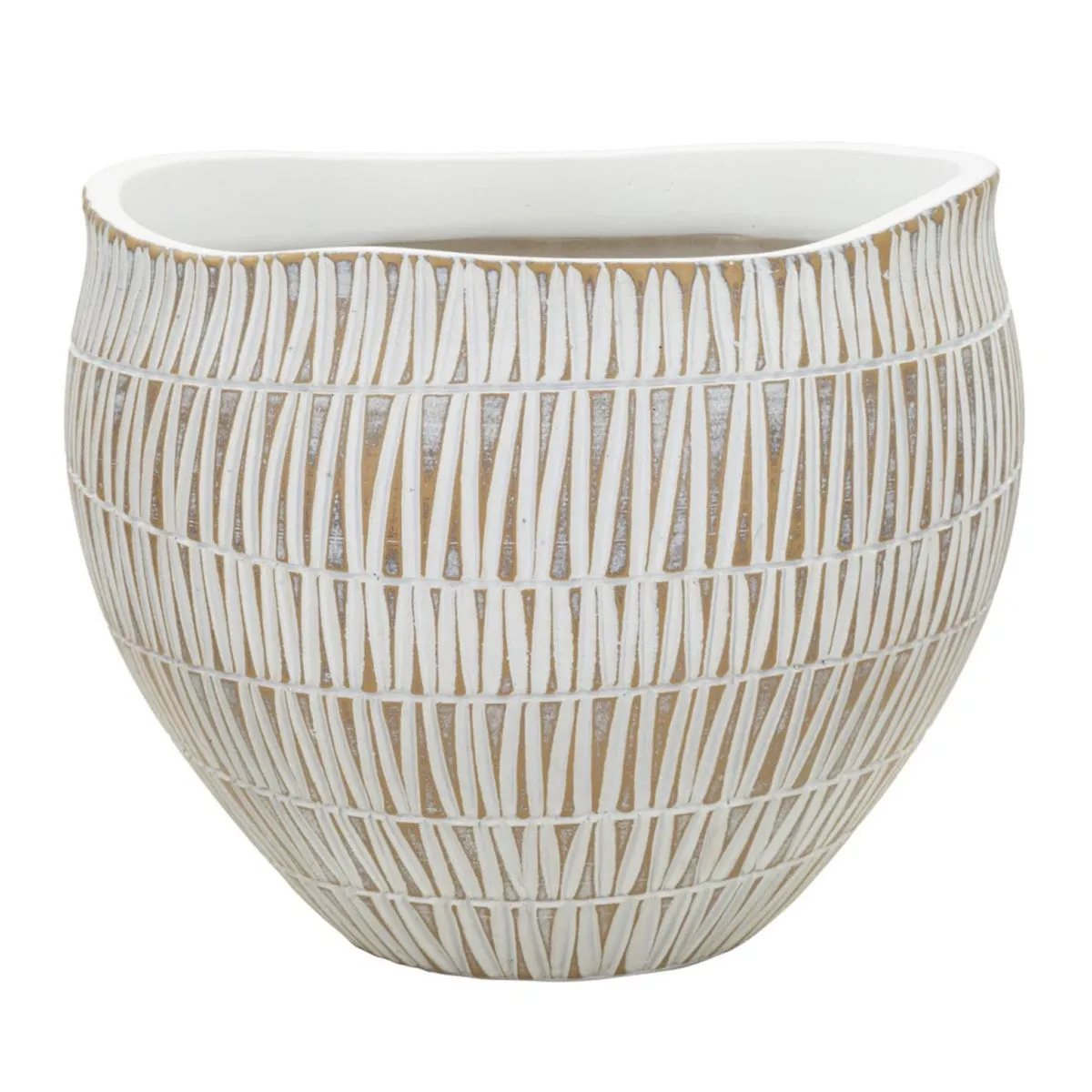 GENERIQUE Cache-Pot Rond en Résine Blanc et Or 26cm pour Décoration d'Intérieur - Image 3