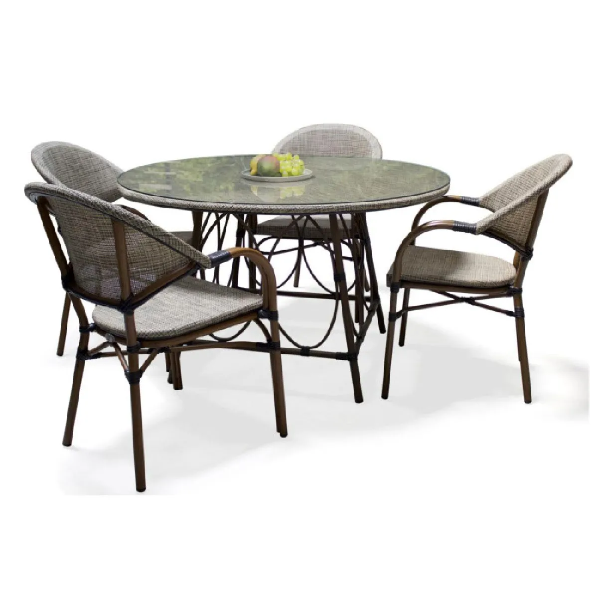Paris prix salon de jardin table + 4 fauteuils - Marron & beige