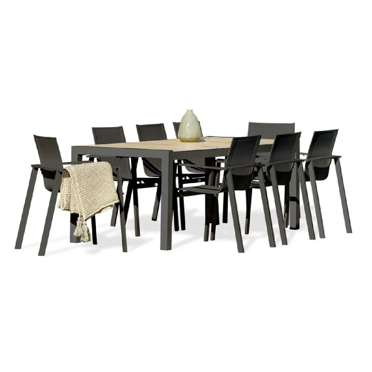Paris Prix Gris/Beige Ensemble Table De Jardin + 8 Fauteuils - Anthracite &