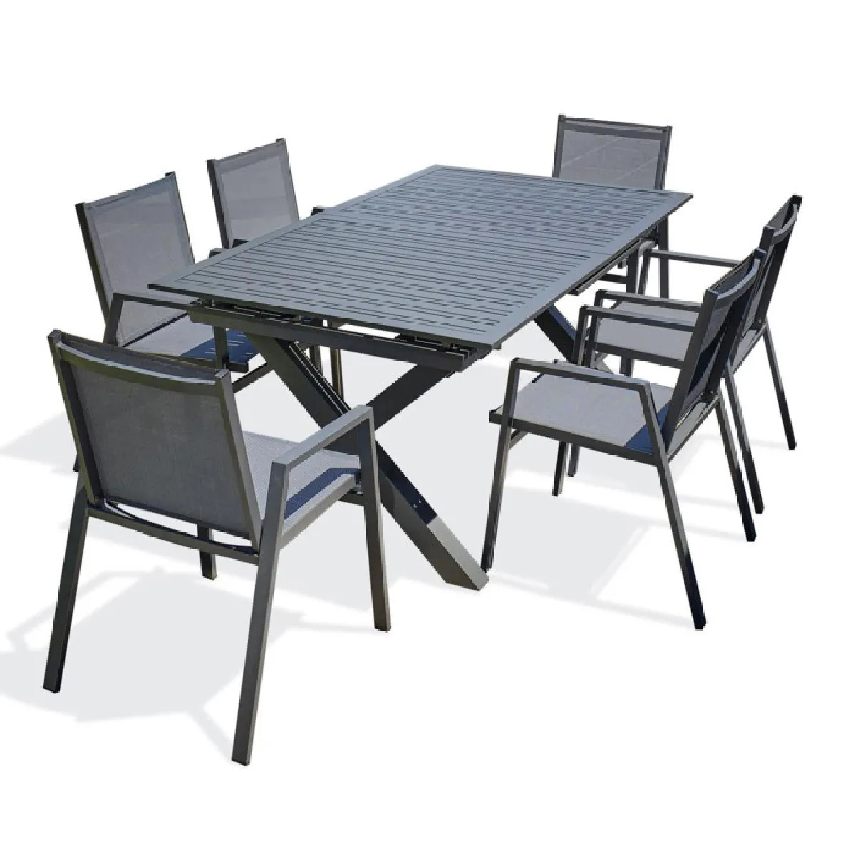 GENERIQUE - Ensemble Table de Jardin Floride - Extensible 180-240cm - 6 Fauteuils - Gris - Image 2