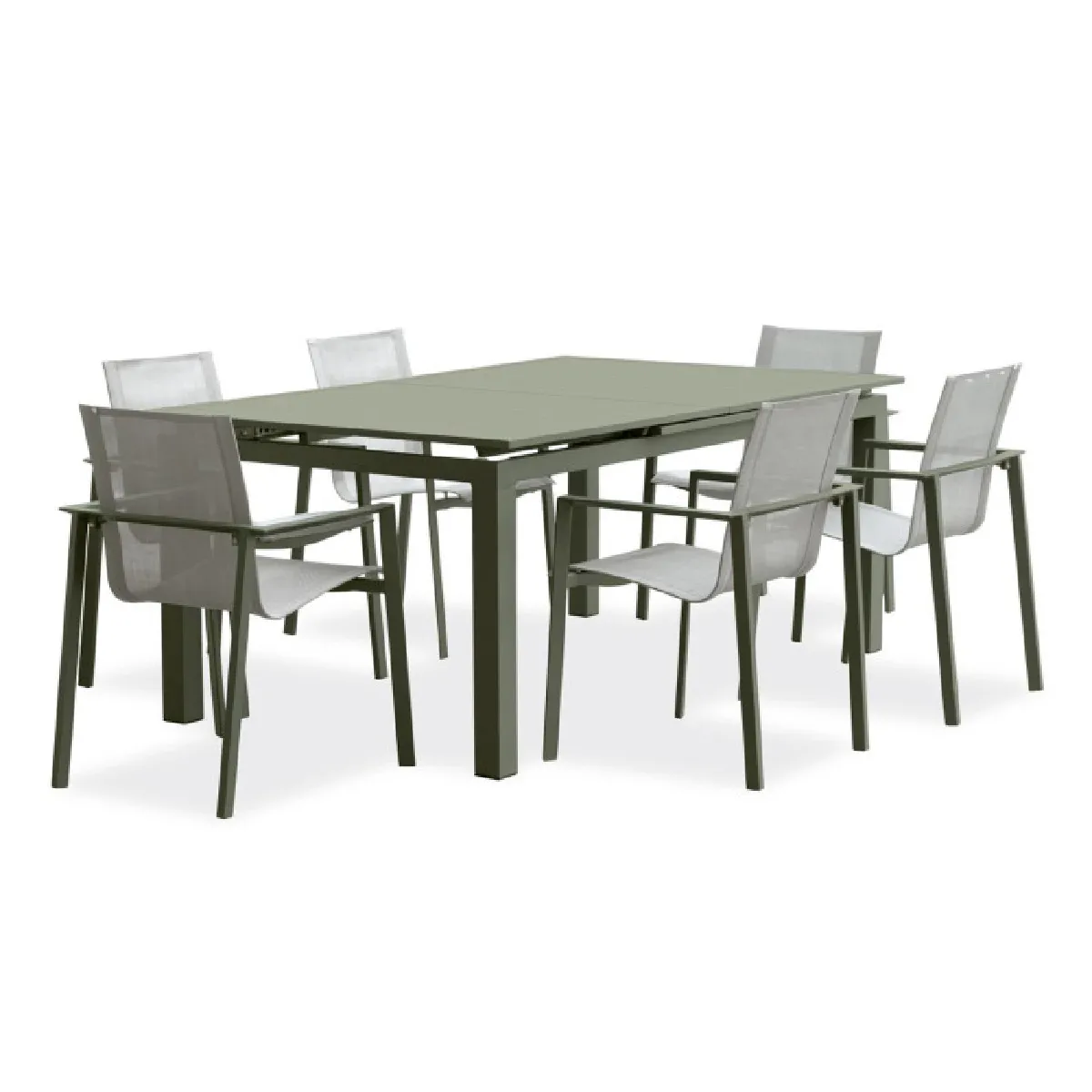 Paris prix Salon de jardin table + 6 fauteuils - Kaki