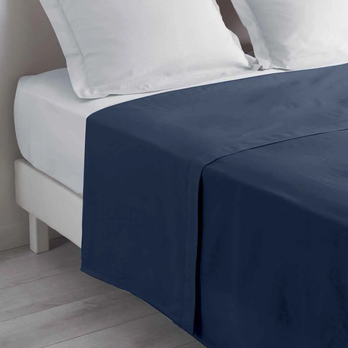 DOUCEUR D INTERIEUR Drap Plat en Coton Biolina 180x290cm Bleu Nuit