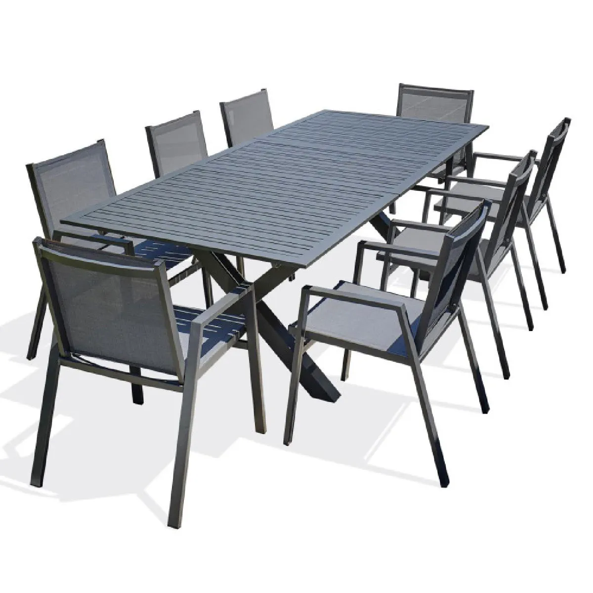 Paris Prix Gris Ensemble Table Jardin + 8 Fauteuils - Anthracite