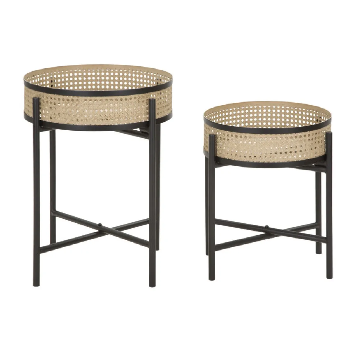 Mauro Ferretti Noir Paris Prix Lot 2 Tables D'appoint Rondes - & Naturel