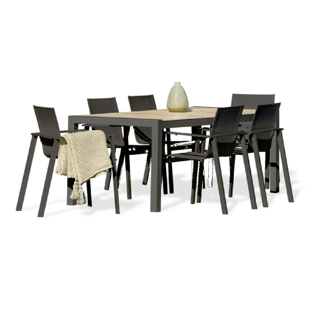 Paris prix ensemble table de jardin et 6 fauteuils - Gris anthracite & beige