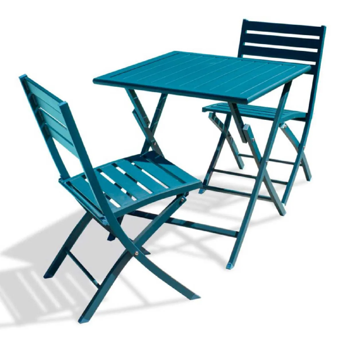 Paris prix ensemble table jardin 2 chaises - Bleu canard