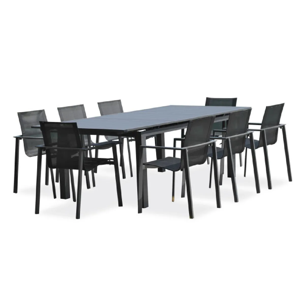 Paris prix Salon de jardin table + 8 fauteuils - Gris anthracite