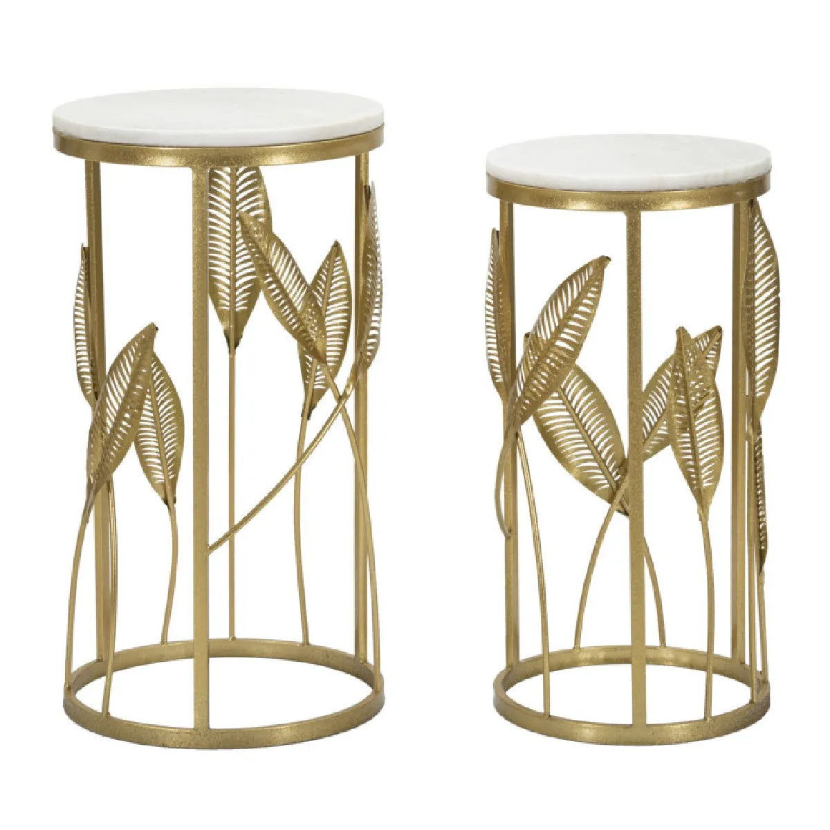 GENERIQUE - Lot de 2 Tables d'Appoint - Leaf - Marbre - Or - 65cm - Image 2