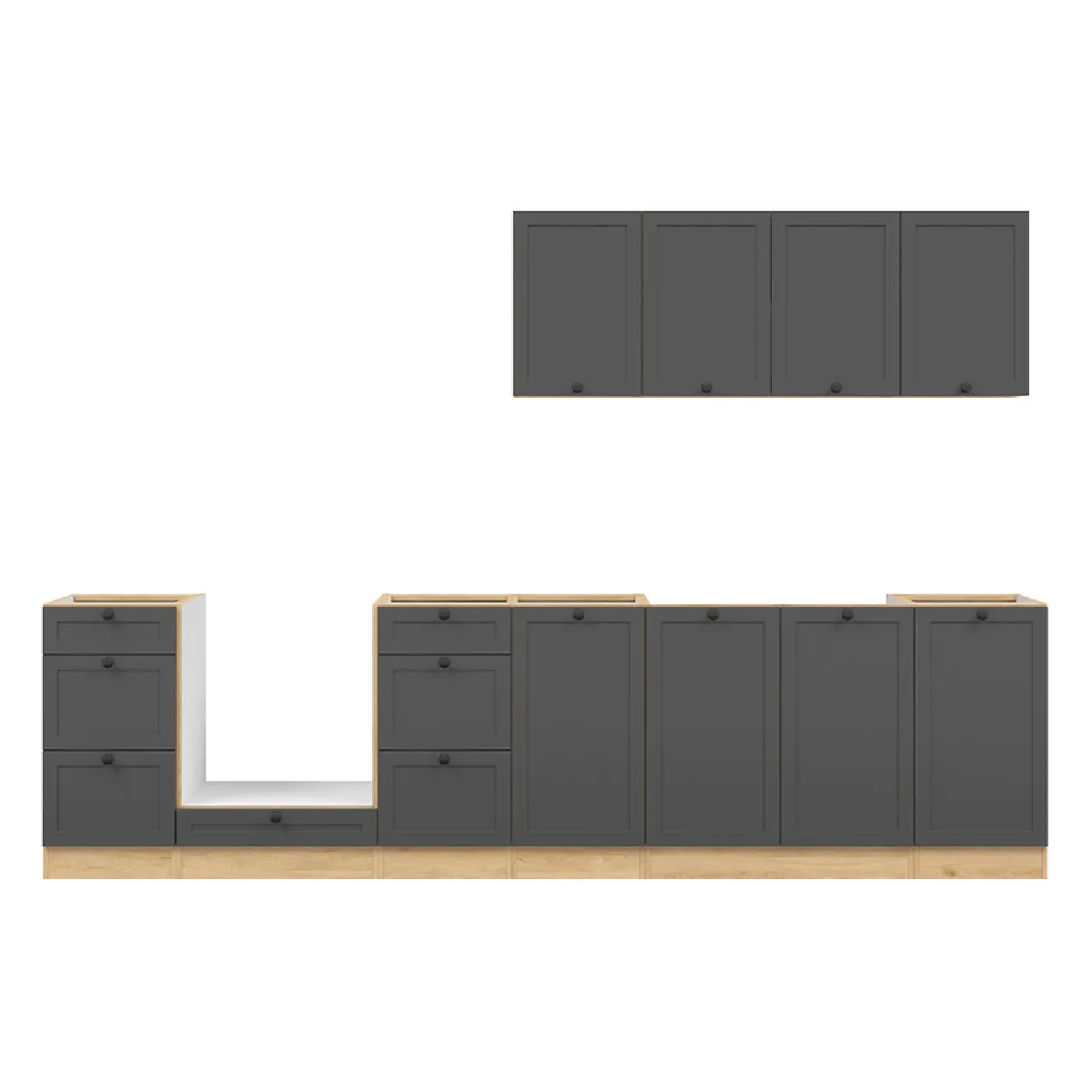 Pegane - Cuisine complète - 300 cm - Chêne - Gris graphite - Image 2