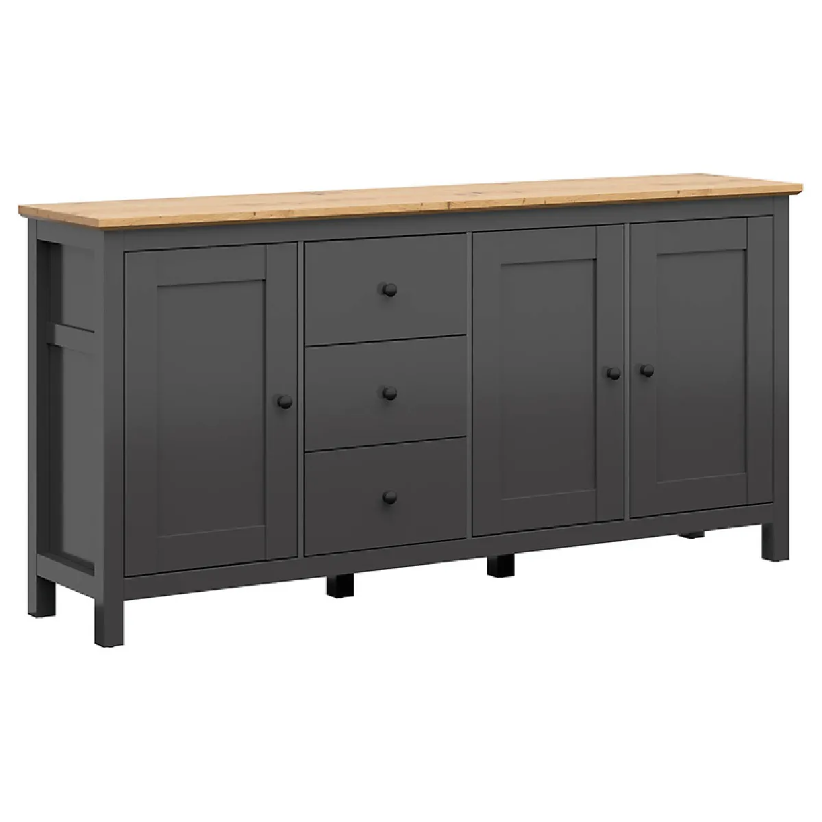 Pegane Commode buffet 3 portes 3 tiroirs - Graphite