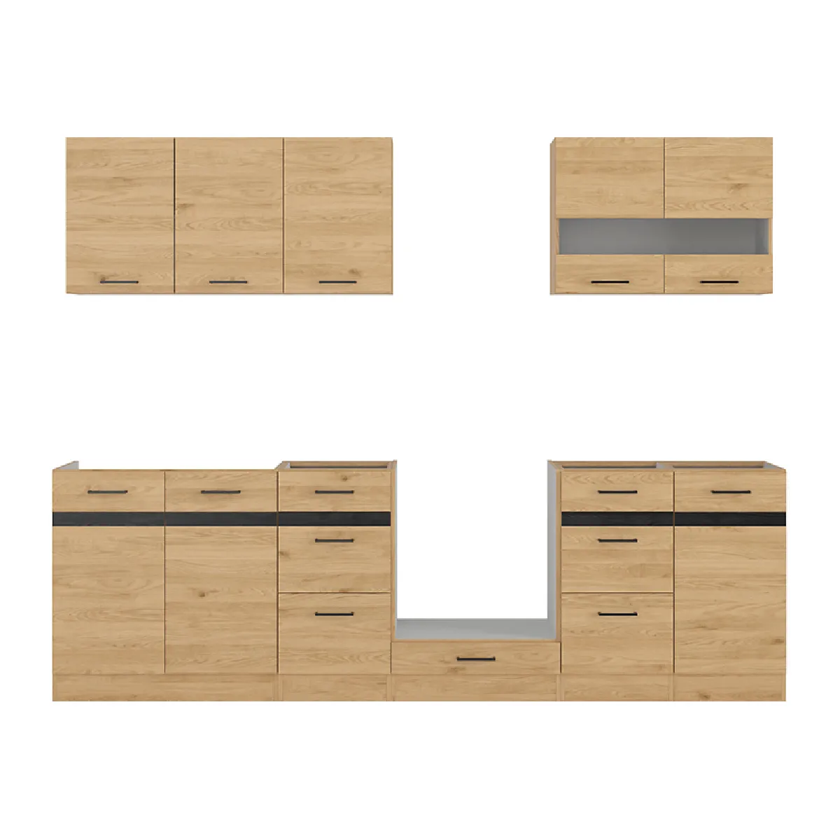 Pegane - Cuisine complète - 260 cm - Chêne - Gris graphite - Image 2