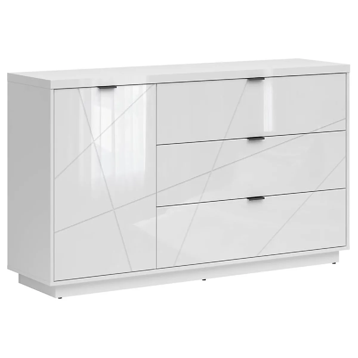 Pegane Blanc Commode Buffet 1 Porte 3 Tiroirs