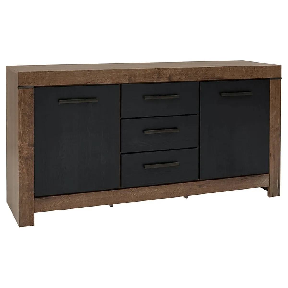 Pegane Commode Buffet 2 Portes 3 Tiroirs - Chêne