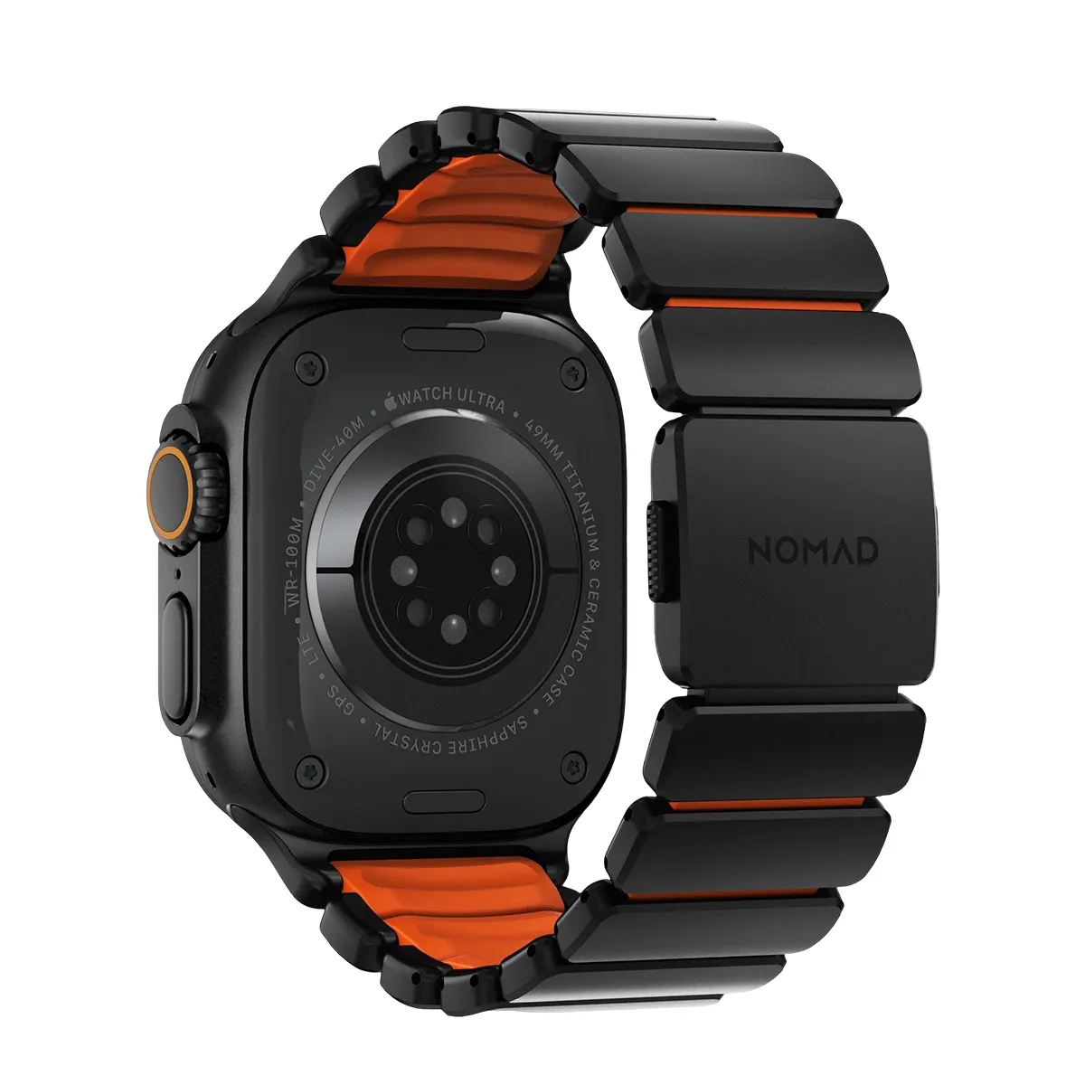 NOMAD  Bracelet Sport Renforc&eacute; pour Watch 49mm avec Fermoir Magn&eacute;tique Noir / Orange