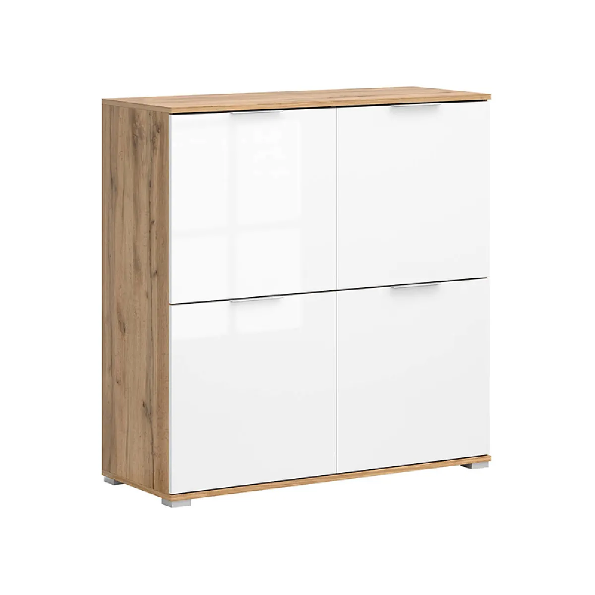 Pegane Blanc Armoire 4 Portes - Chêne Et