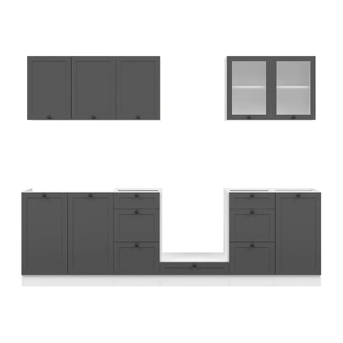 Pegane - Cuisine complète - 260 cm - Blanc/Gris Graphite - Image 2