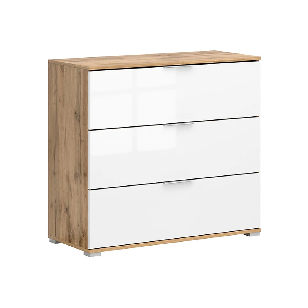 Pegane Blanc Commode 3 Tiroirs - Chêne Wotan