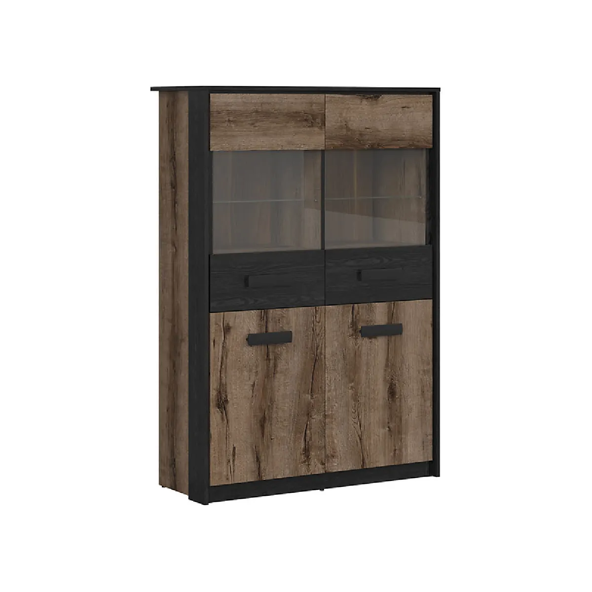 Pegane Vitrine biblioth&egrave;que 4 portes - Ch&ecirc;ne fonc&eacute;