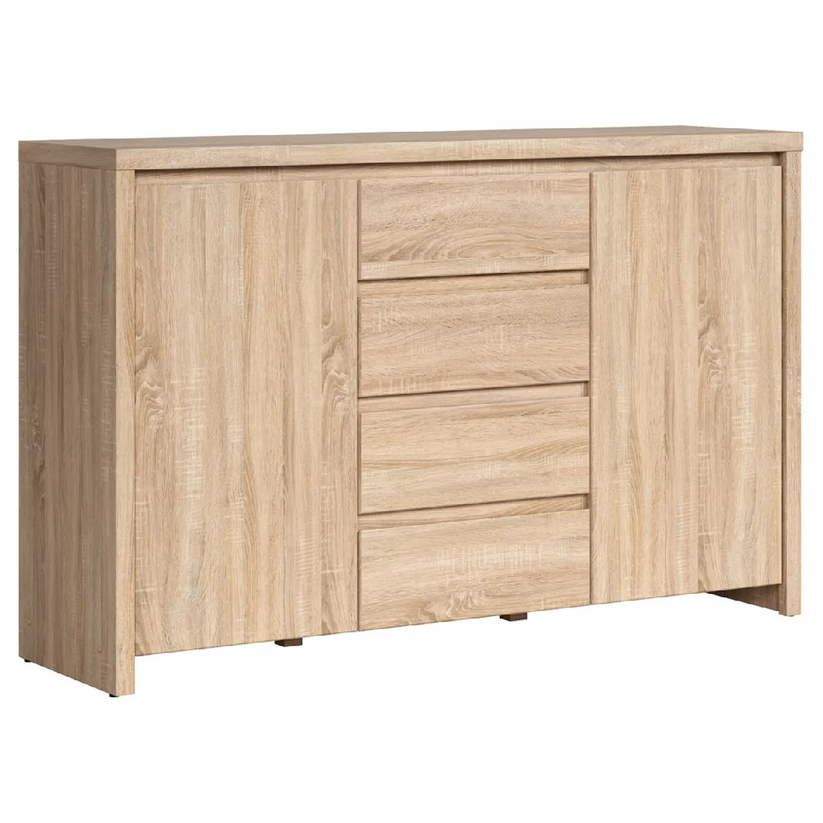 Pegane Commode Buffet 2 Portes 4 Tiroirs - Chêne