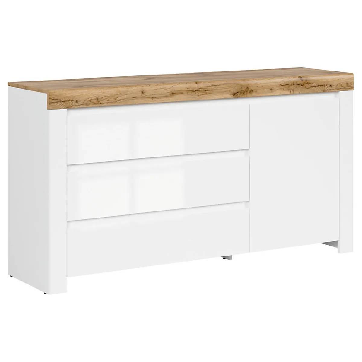 Pegane Blanc Buffet 1 Porte 3 Tiroirs - Et Chêne