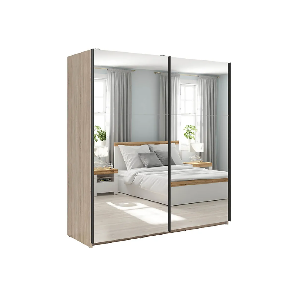 Pegane Armoire coulissante avec miroir - Chne