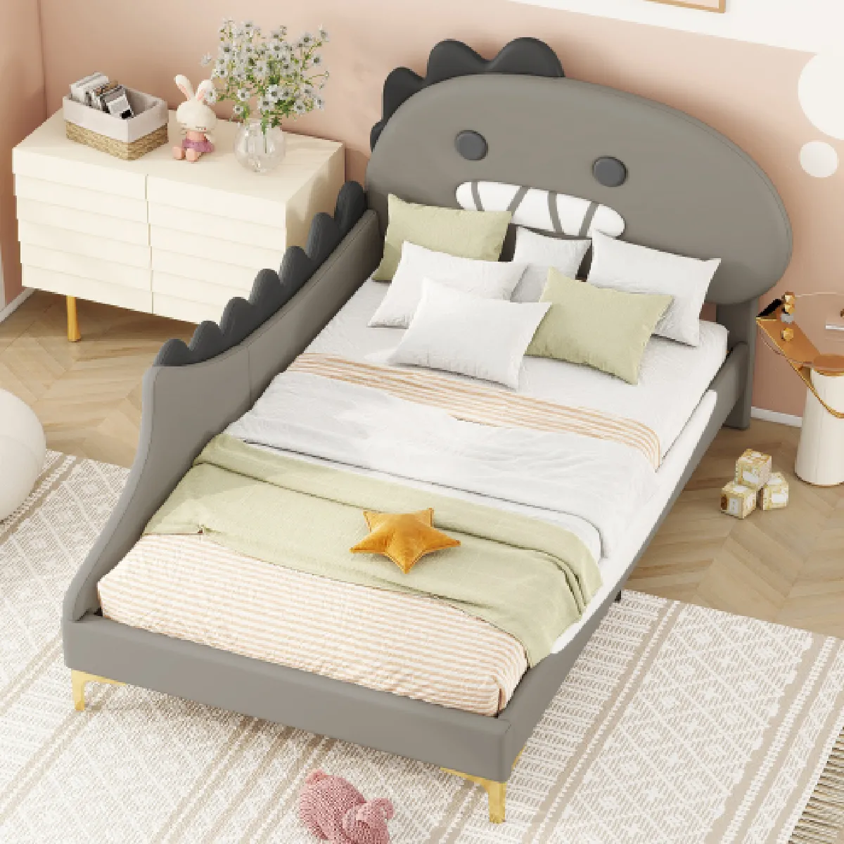 Lit enfant 90x200 cm, en similicuir, gris