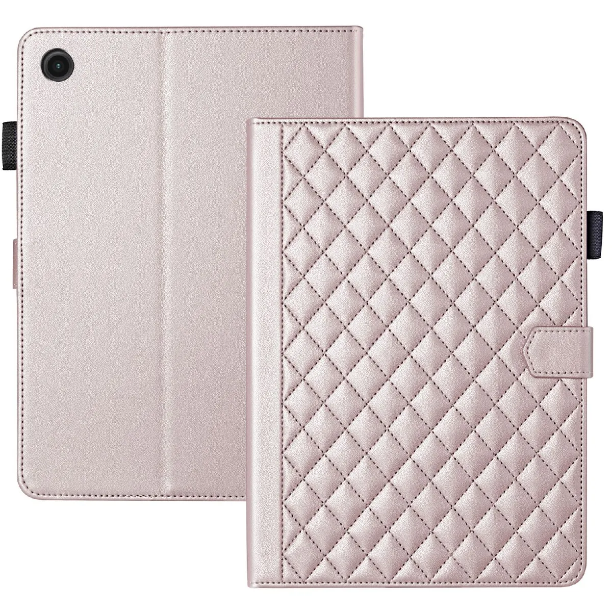 Étui de Protection pour Samsung Galaxy Tab A8 TPU Souple, Motif Losange Chic et Style "Petite Robe Noire"-Or rose