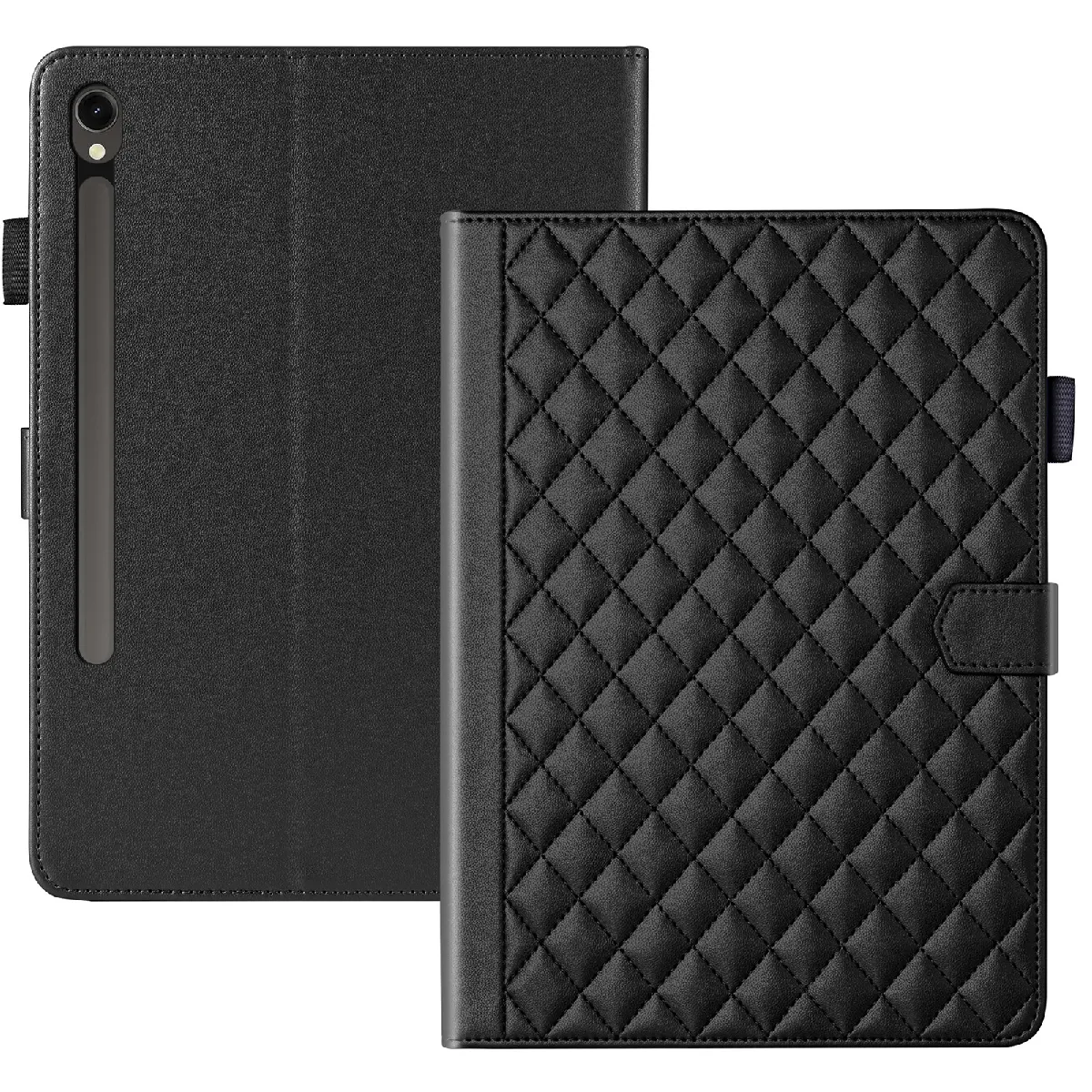 Étui de Protection pour Samsung Galaxy Tab S9/S9 FE/S10 FE 2025 TPU Souple, Motif Losange Chic et Style "Petite Robe Noire"-Noir