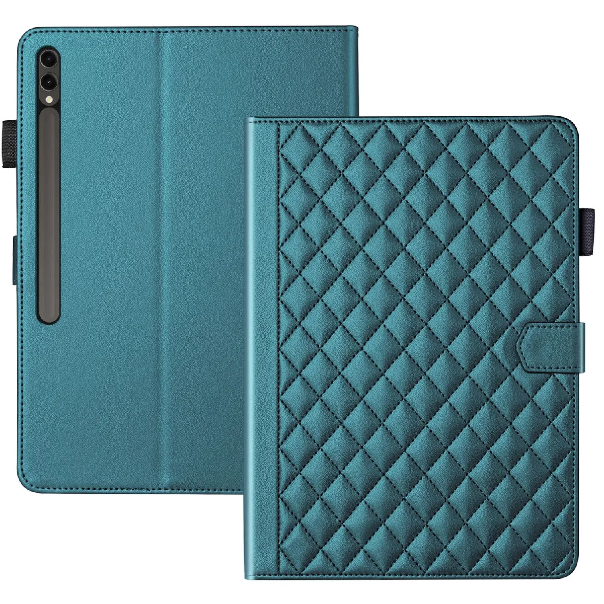 Étui de Protection pour Samsung Galaxy Tab S7+/S8+/S9+/S10+ 12.4" 8.7 TPU Souple, Motif Losange Chic et Style "Petite Robe Noire"-Vert foncé