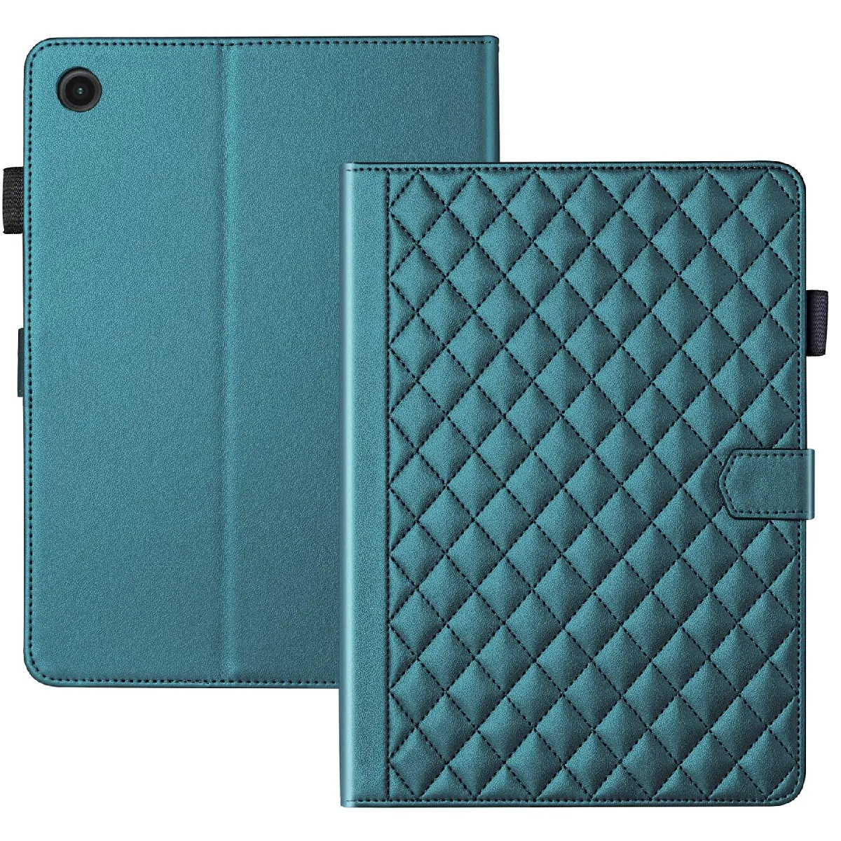 Étui de Protection pour Samsung Galaxy Tab A9 8.7 TPU Souple, Motif Losange Chic et Style "Petite Robe Noire"-Vert foncé