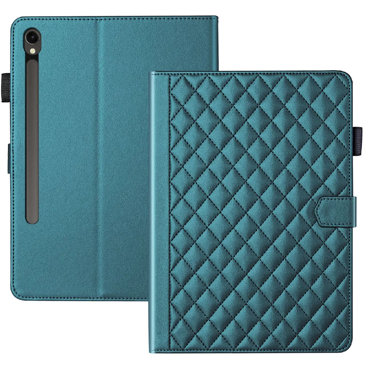 Étui de Protection pour Samsung Galaxy Tab S9/S9 FE/S10 FE 2025 TPU Souple, Motif Losange Chic et Style "Petite Robe Noire"-Vert foncé