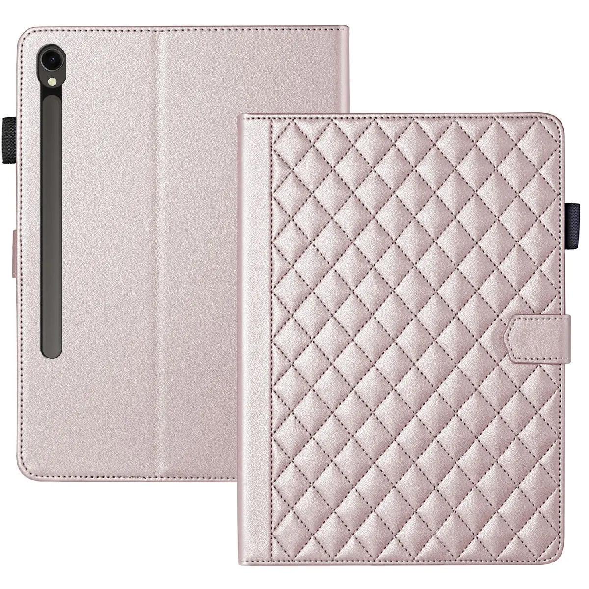Étui de Protection pour Samsung Galaxy Tab S9/S9 FE/S10 FE 2025 TPU Souple, Motif Losange Chic et Style "Petite Robe Noire"-Or rose