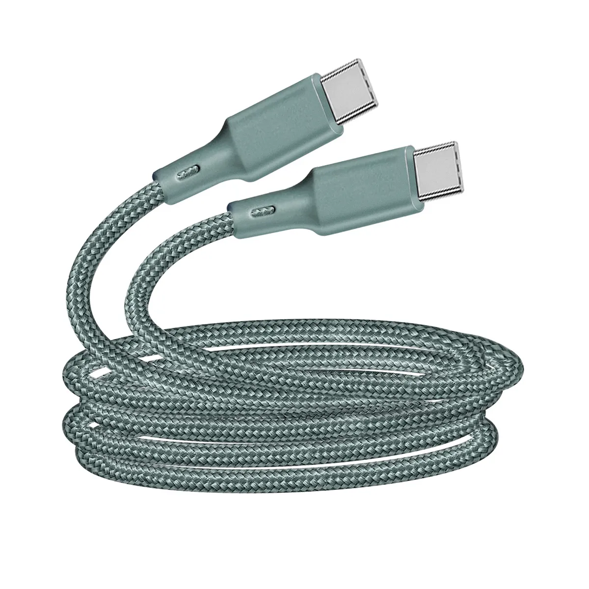 Just Green Vert Câble Usb-C Vers Usb-C 3A Compatible Power Delivery 60W En Coton Tressé 2M