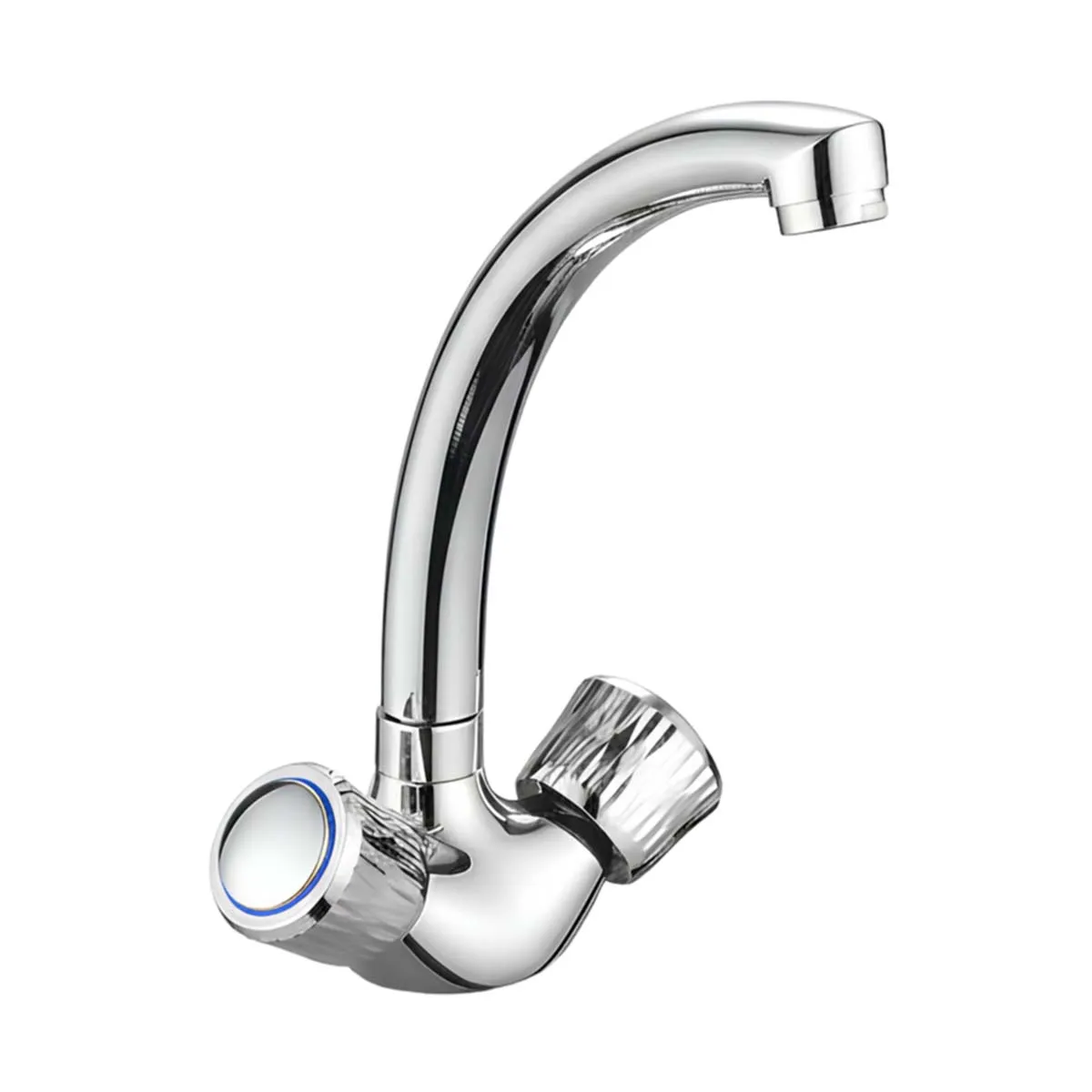 Avizar Argent Robinet De Lavabo Double Commande Chromé Bec Haut Courbé Eau Chaude Et Froide - Image 2