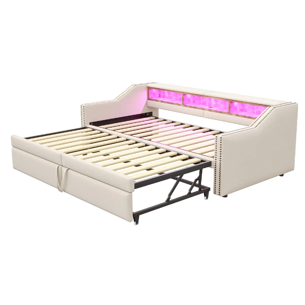 Canapé-lit en toile de jute avec LED et USB 90/180 x 200 cm, Beige
