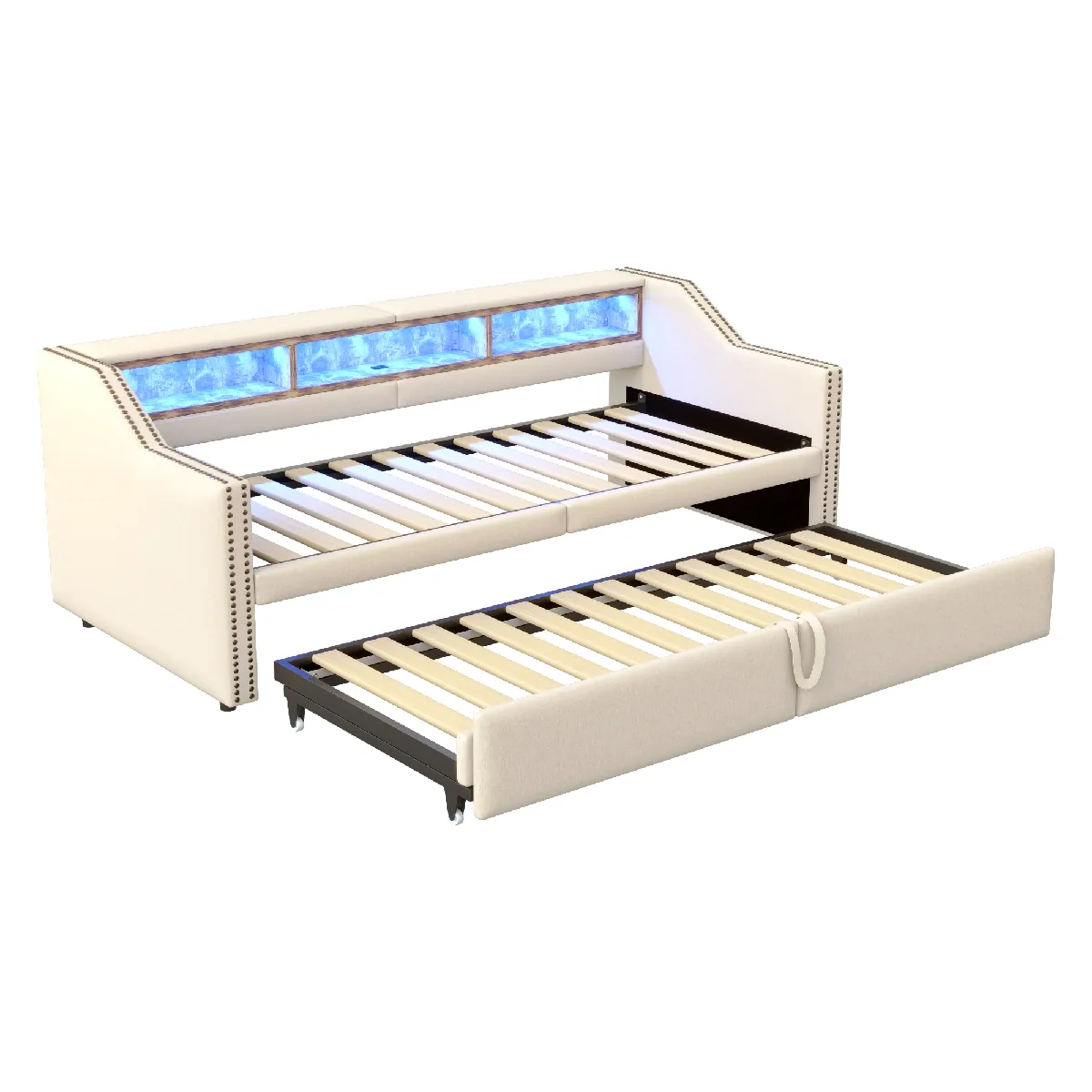 Canapé-lit en toile de jute avec LED et USB 90/180x200 cm, Beige